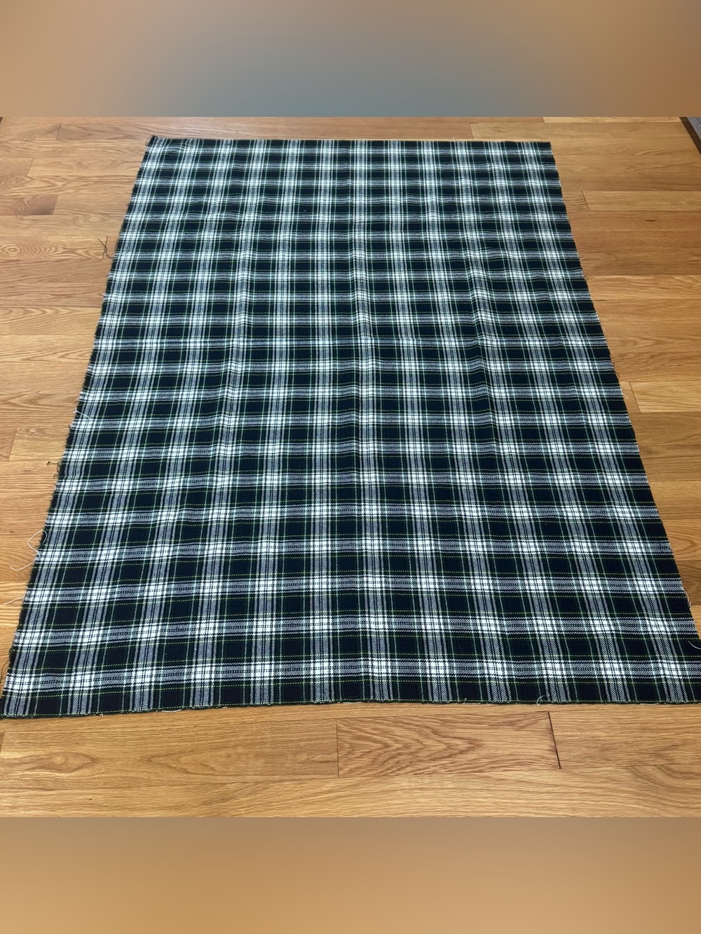 Vintage Green Navy Tartan Plaid Fabric Remnant 41” x 60½”